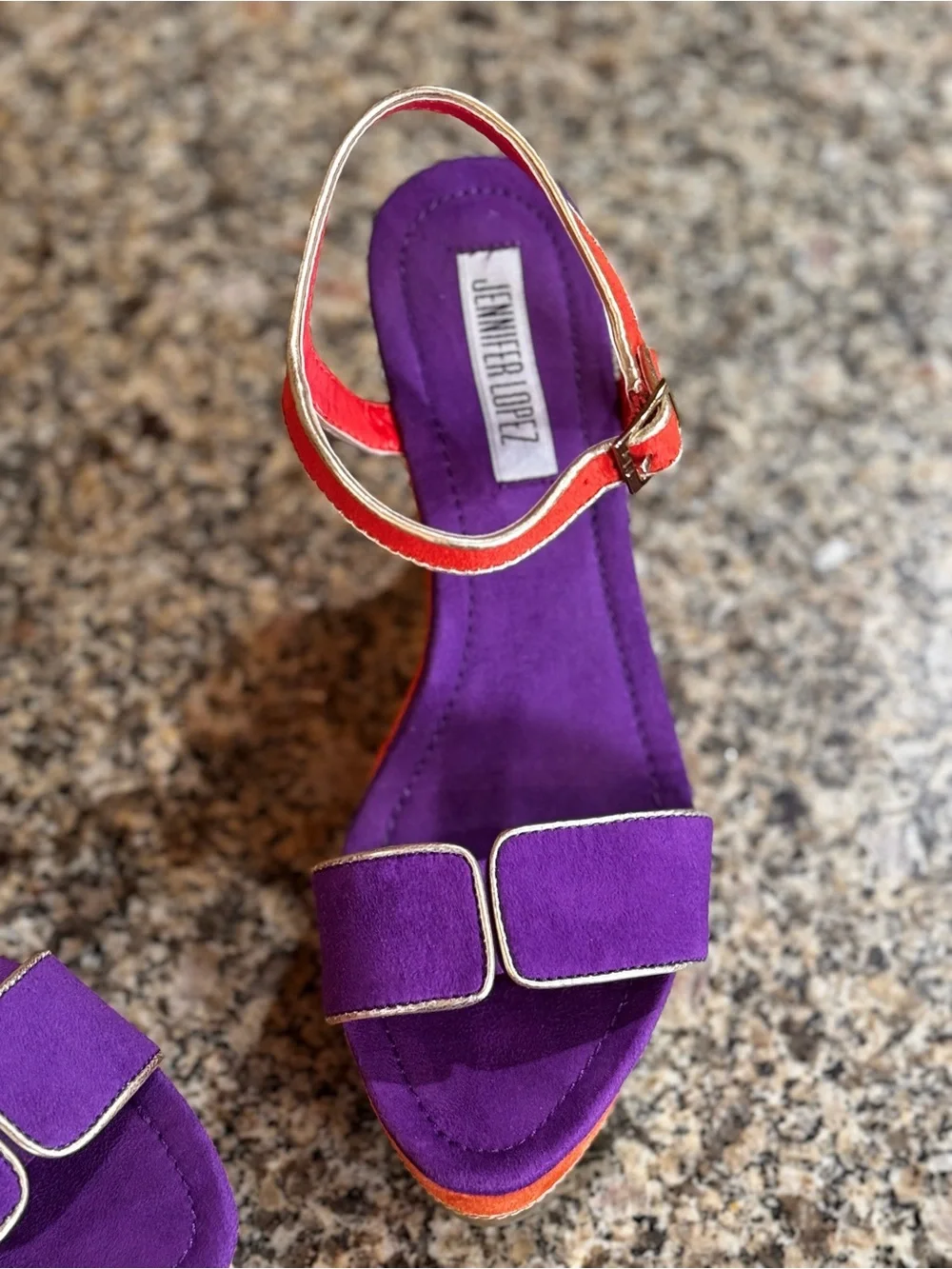 Jennifer Lopez Orange and Purple Suede Wedge Sandals
